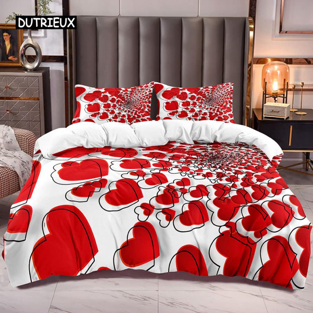 Love Heart Bedding Set Simple Plaid Duvet Cover 200x200 Pillowcase Single Double Queen King Nordic Couple Bed Cover Bedclothes