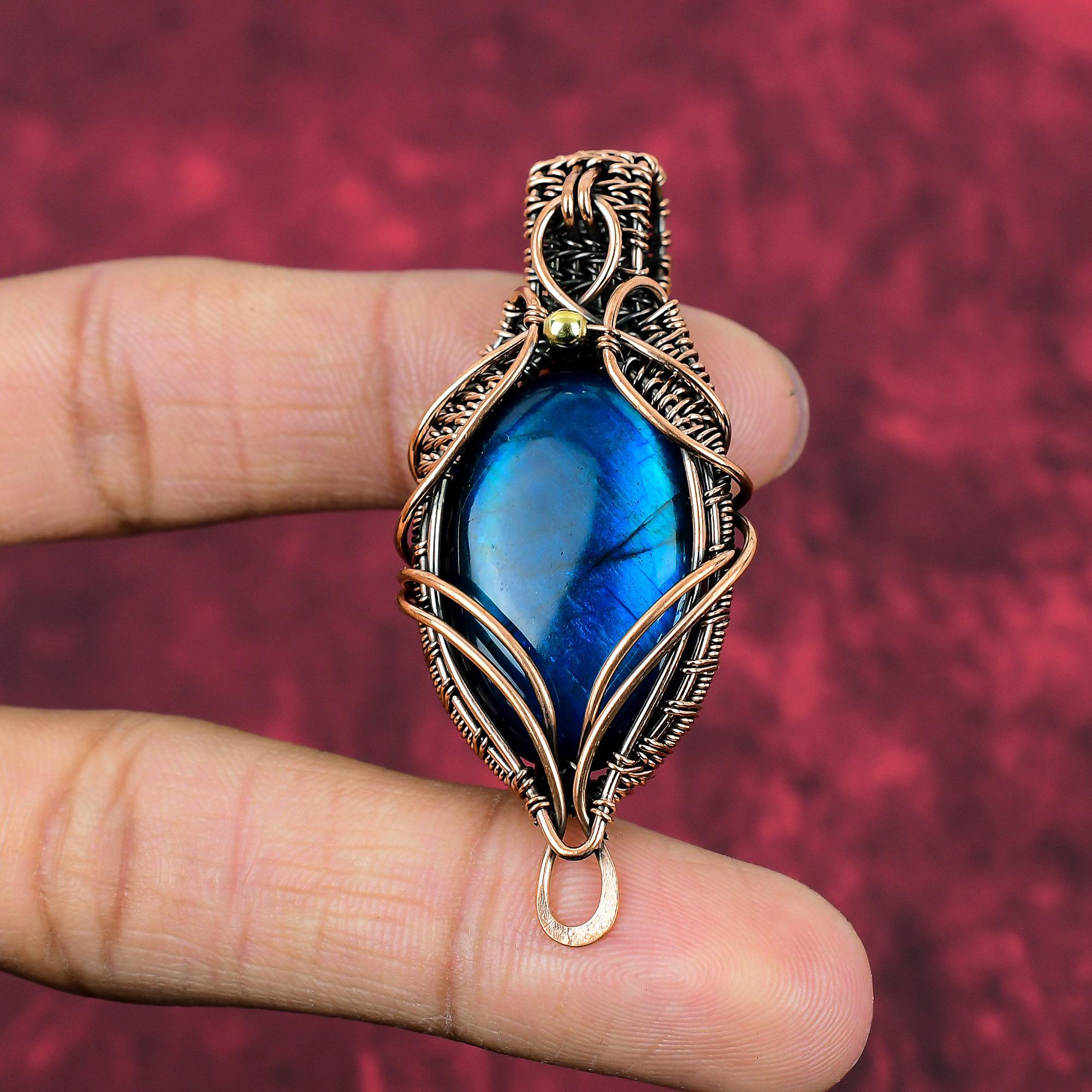 Neon Flash Labradorite Pendant Copper Wire Wrapped Pendant Handmade Gemstone Pendant Labradorite Copper Jewelry Wedding Gift Antique Pendant