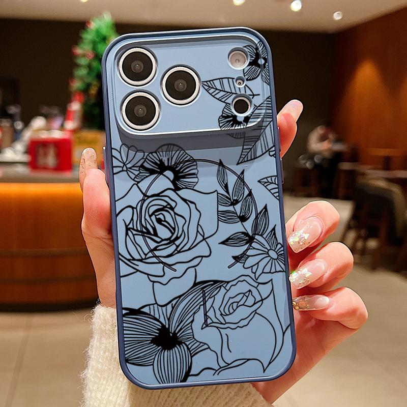 Case For iPhone 17 Pro Max Line Rose Flowers Leaves Pattern Magnetic For Magsafe Hybrid Slim Matte Cover For iPhone 16 15 14 13 Pro Max