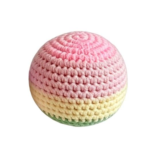 Handmade Crochet Footbag Rainbow Gradient Smiling Face Bean Bags for Kids Soft Cotton Yarn