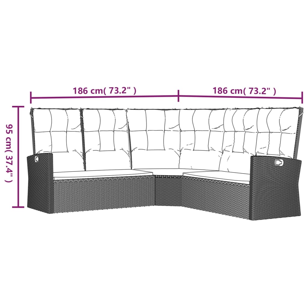 Corner Sofa with Reclining Function and Cushions Grey Poly Rattan