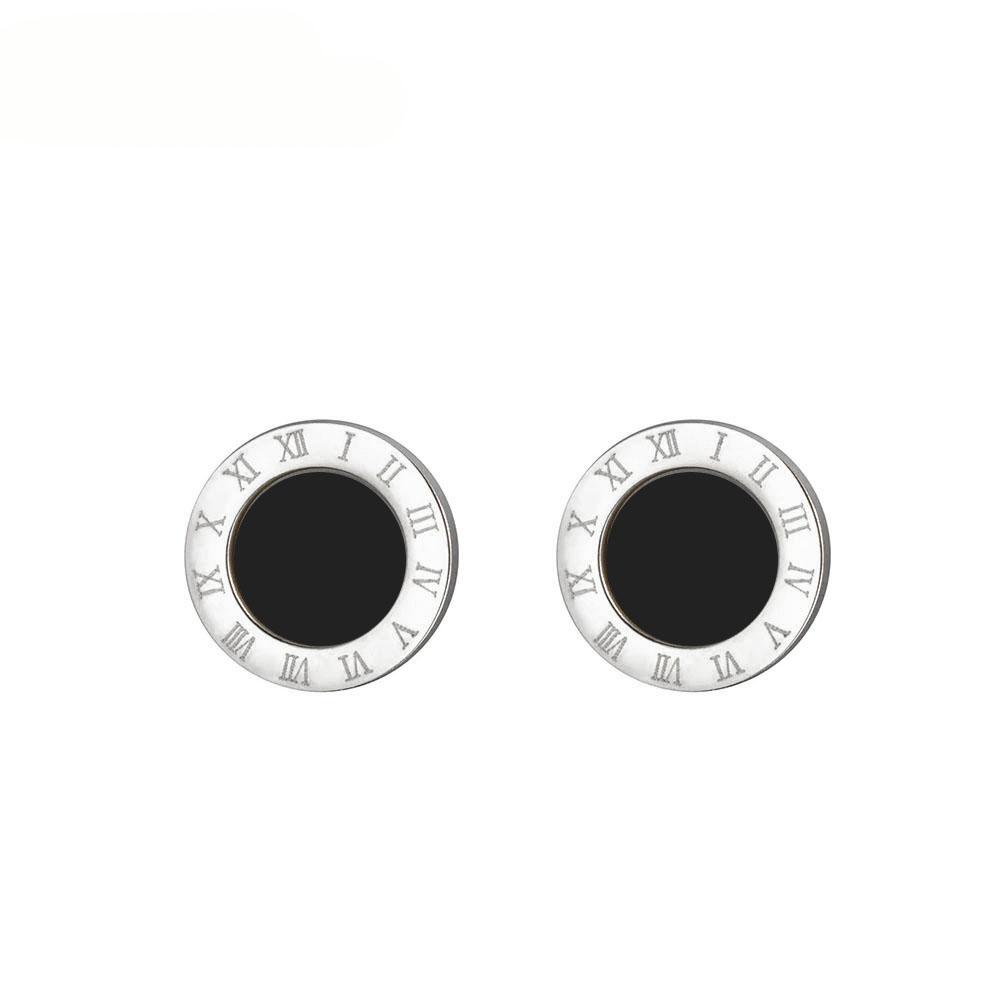 Classic Roman Numeral White Black Shell Stud Earrings For Women 316L Stainless Steel Female Earrings Jewelry Brincos ZE18002