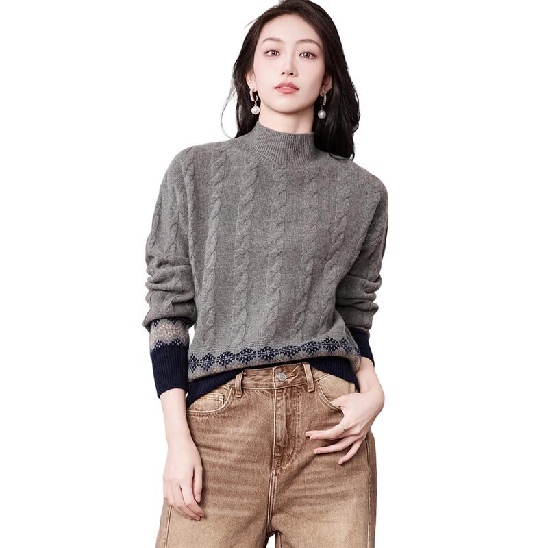 Hengyuanxiang Women's 100% Wool Jacquard Turtleneck Sweater