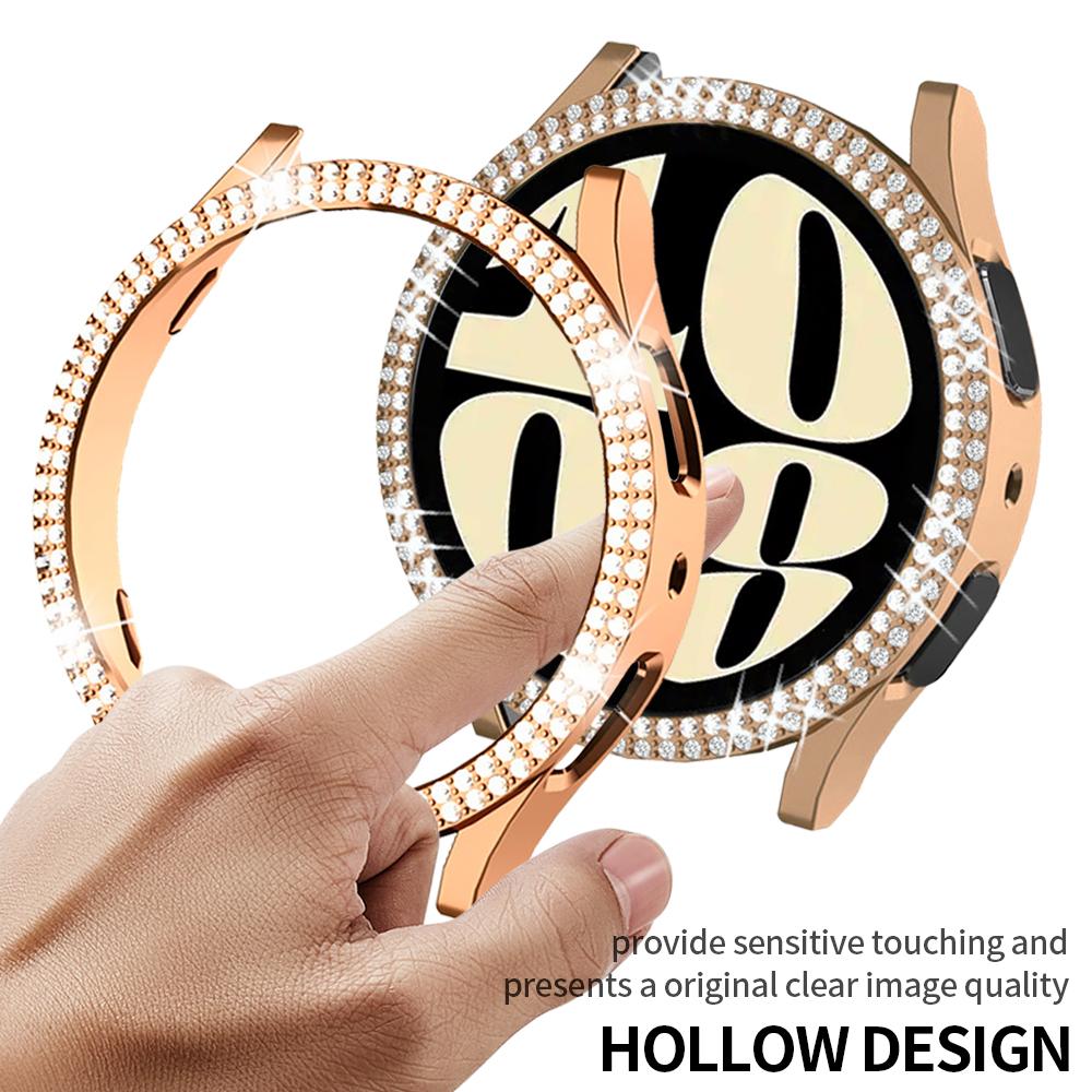 Diamond Watch Cover for Samsung Galaxy Watch 6 40mm 44mm PC Case Not Screen Protector Double Bling Case Protective Bumper Shell