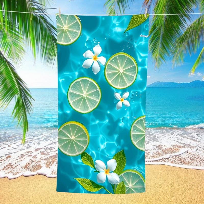 Lime Slice Plumeria Ocean Water Print Beach Towel Sandproof Fast Absorb Towel Summer Holiday Swimming Pool Accessory