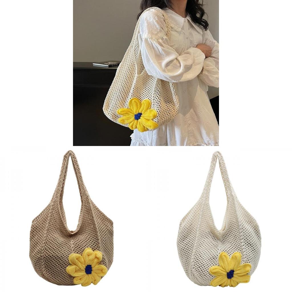 Minimalist Straw Tote Bag For Women With Flower Embellishments For Casual Day Out