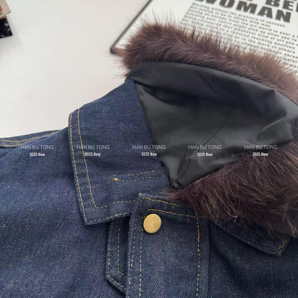 Mädchen Denim Set Herbst-Winter 2025: Jacke mit Pelzkragen & Weitbeinige Hose mit Samtfutter