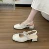 Thick heel Mary Jane bag head sandals female 2025 summer new fairy wind water diamond word with square head shallow mouth single shoes