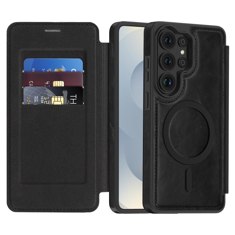 Man Business Leather Magnetic Case for Samsung S26 S25 Ultra Coque S25 Edge FE For Magsafe Faux Leather Cards Slot Phone Cover