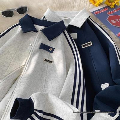 Pánská retro baseballová bunda s patchworkem a třemi pruhy - Trendy jarní/podzimní svrchní oblečení