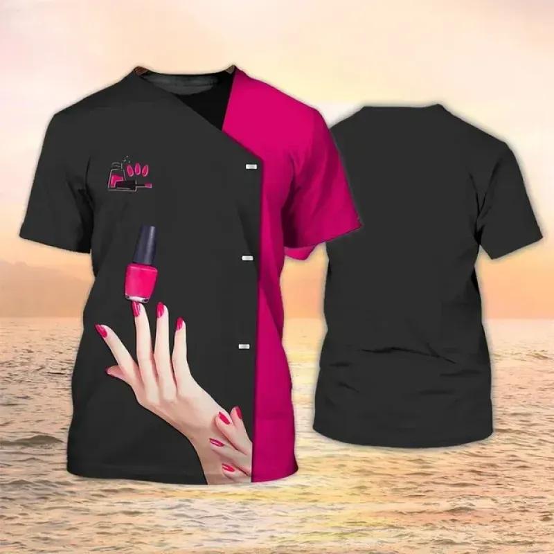 Manicurist Shirt Women's T-shirt 3D Nail Polish Printed Harajuku Short Sleeve Tees Summer Fashion Pullover Female Casual Tops