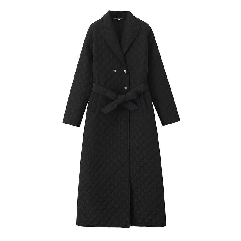 

Kaslead Новое поступление Женская одежда Модный стиль Модный Минималистичный с поясом Двубортное Длинное Хлопковое Пальто Верхняя одежда Black L