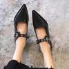 Fashion Spring New Single-shoe Women's Pointed Head Shallow Mouth Metal Buckle A Line with Anti-slip Wear-resistant Thick Heel Shoes