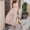 Amazon Independent Station Foreign Trade 2025 Summer New European and American Women's Clothing Cross-border Solid Color Temperament Slim Dress
