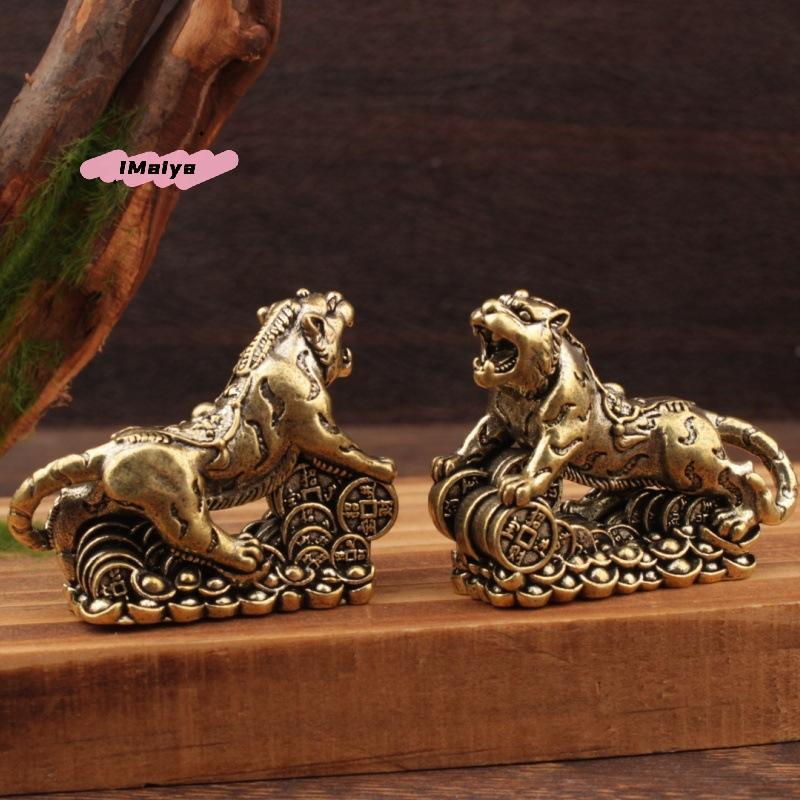 M-Brass Tiger Figurine Collectible Ideal For Home Office Decor Versatile Placement Vintage Lucky Ornament Zodiac Tiger Statue