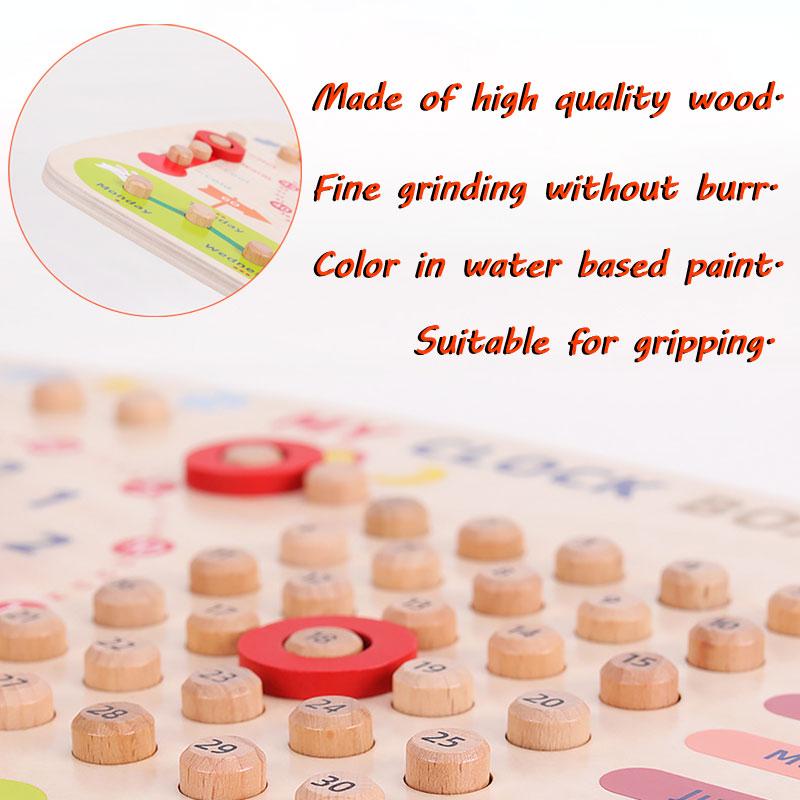 Children Calendar Clock Wooden Toys Montessori Parish Learning Time Activity Set Season Date Cognitive Learning Games for Kids