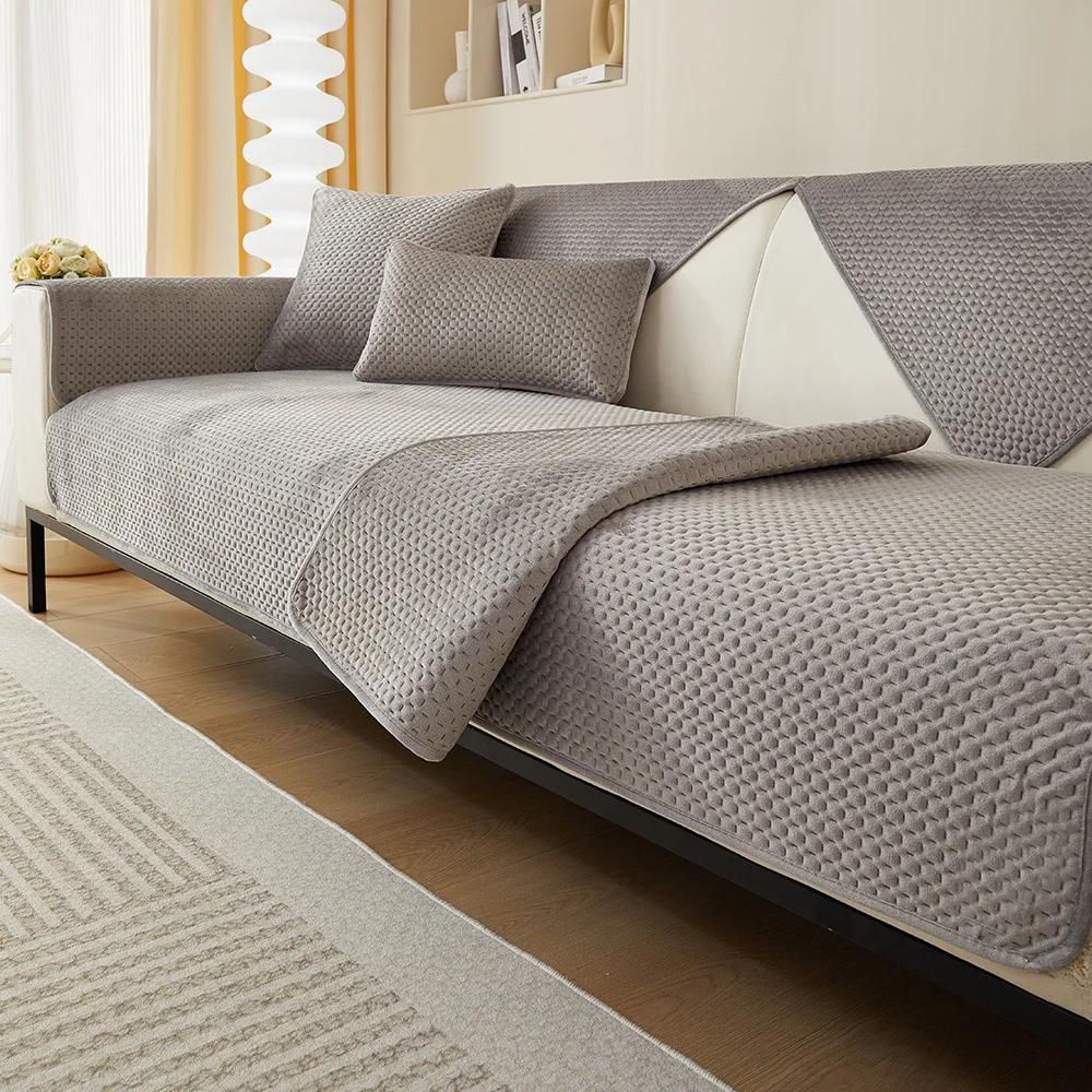 

New Solid Color Velvet Sofa Mat Thickened Comfortable Non Slip Edging Seat Cushion Seasonal Breathable Minimalist Couch Towels 70x70cm 1pcs