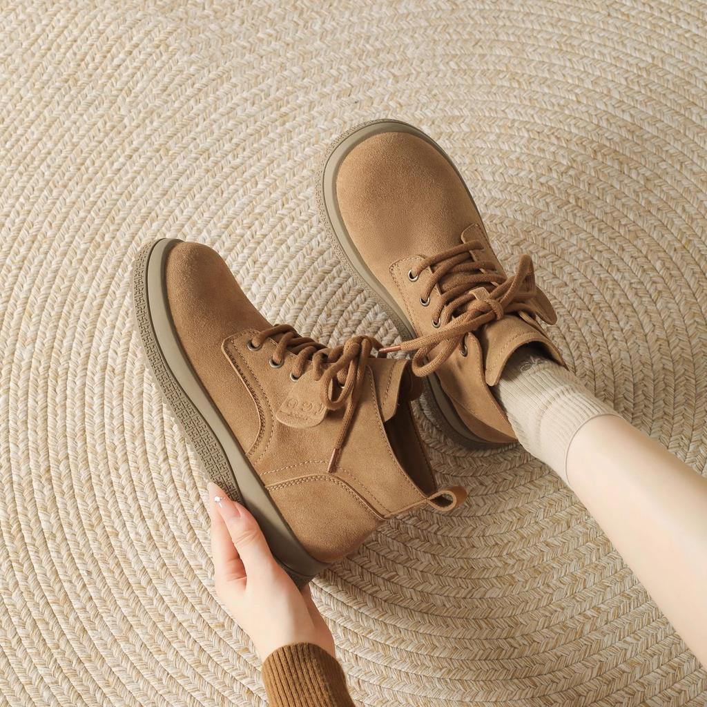 Boken Short Boots Women's Autumn 2026 New Thick Bottom Versatile Lace up Short Boots British Style Short Boots