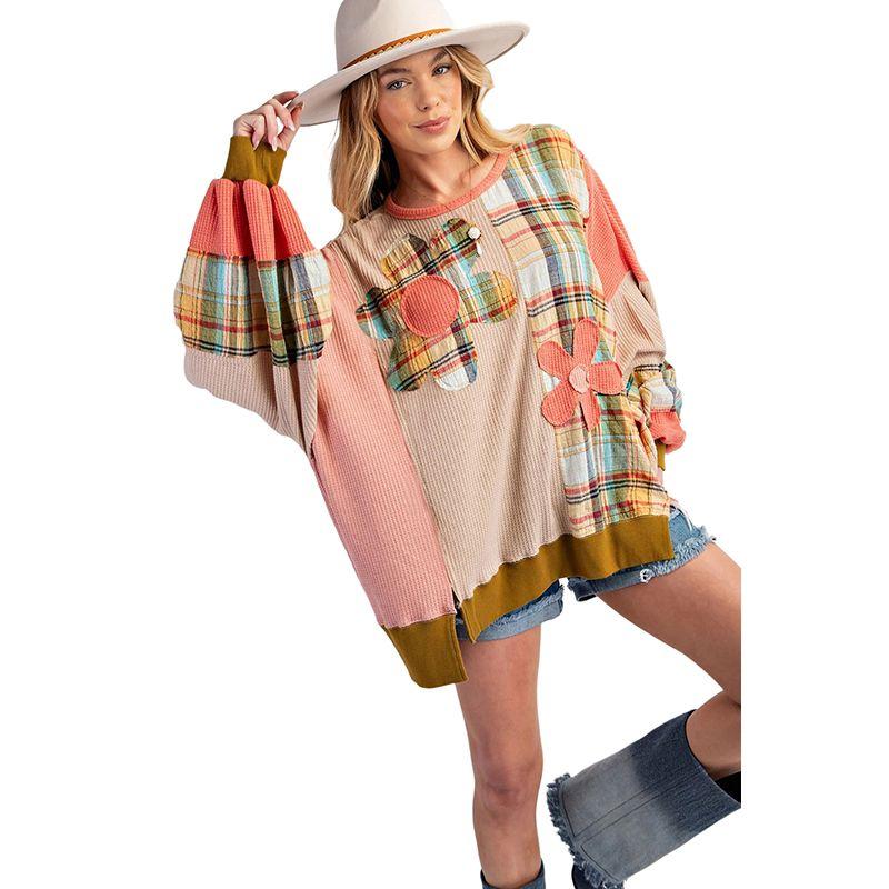 

American Shiying Winter New Arrival Plaid Patchwork Pullover Women 2025 Casual Loose Shoulder round Neck Sweatshirt Color Size S fit (45.00 kg-55.00 kg