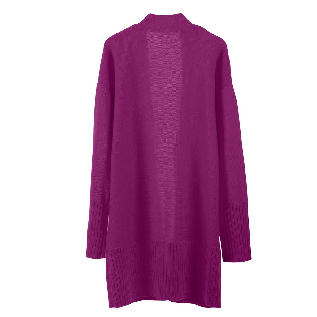 Women's Long Sleeved Color Medium Length Knitted Cardigan Jacket Sweater Knitted Sweater