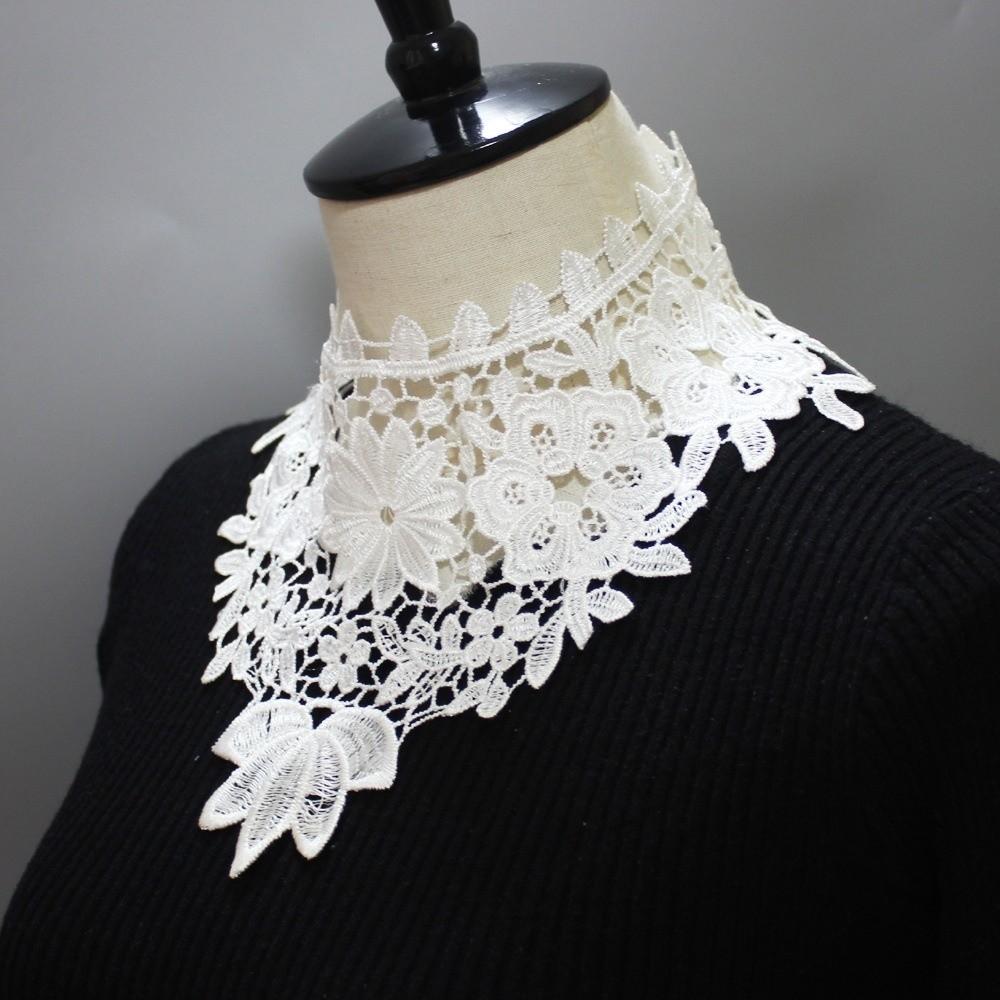 Fashion Lace Floral Fake Collar Detachable White Black Removable Collar All-match Casual Half High Collar for Women