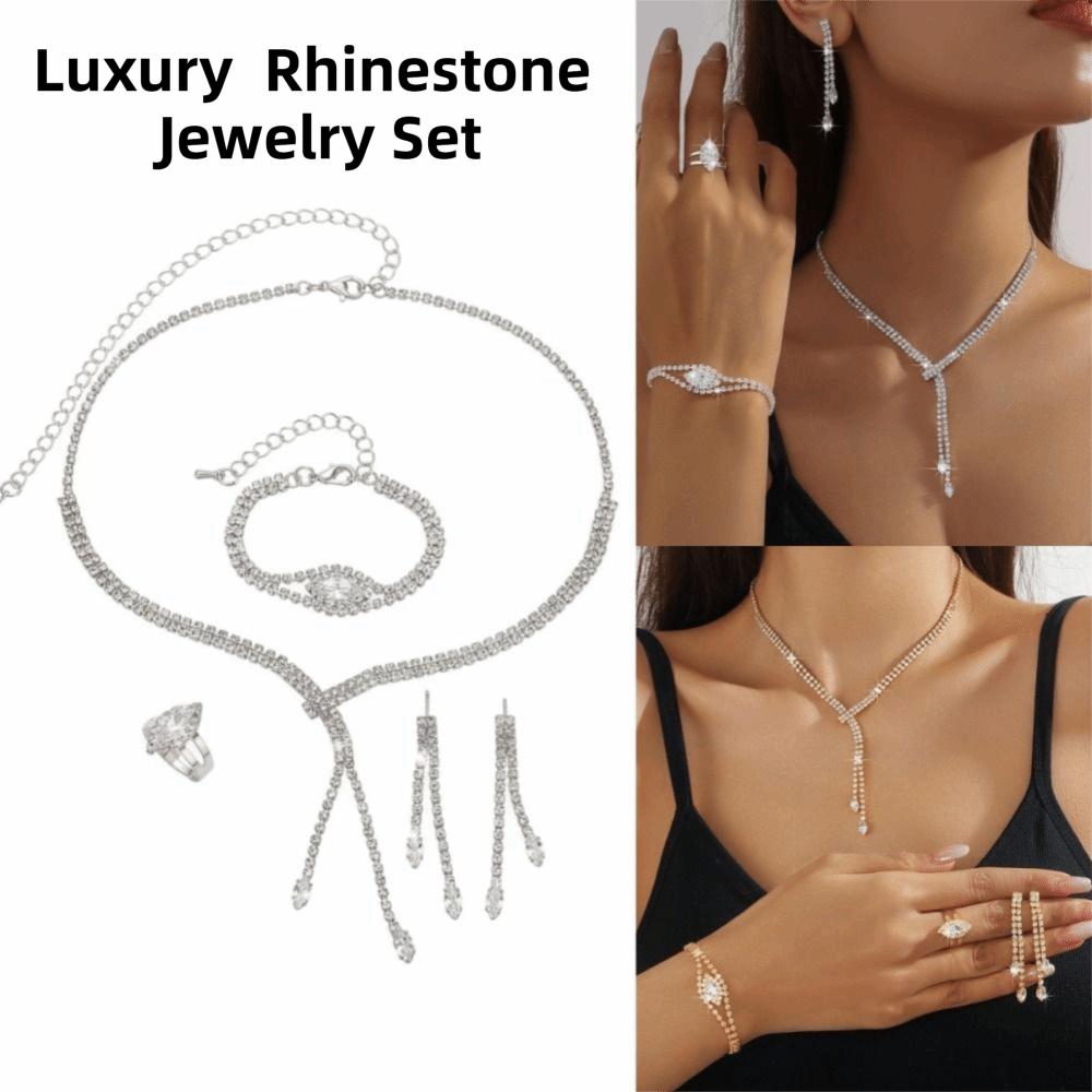 4PC Luxury Necklace Earrings Bracelet Ring Set Simple Women's Fashion Jewelry Kit  Banquet Accessory