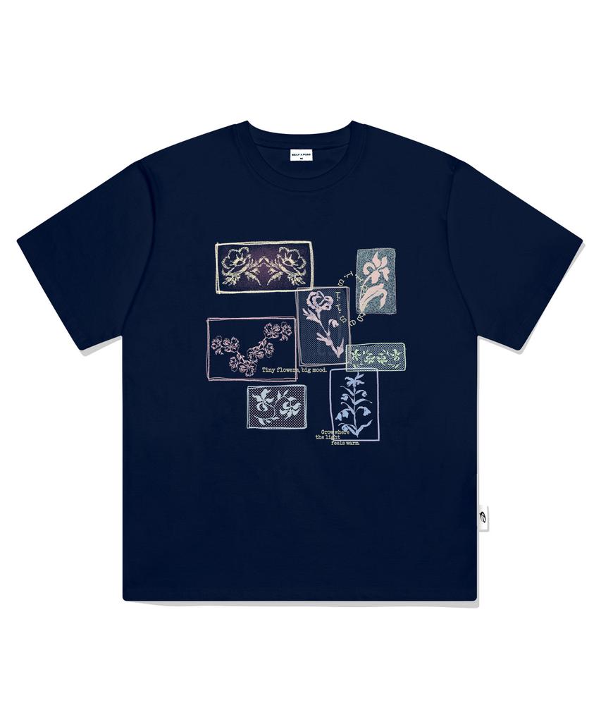 PAGESIISII Flower Collage Print Short Sleeve T-Shirt Navy