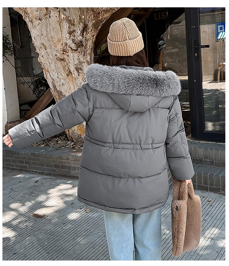 Women’s Midi Hooded Windproof Thicken Warm Winter Jacket With Big Fur Collar
