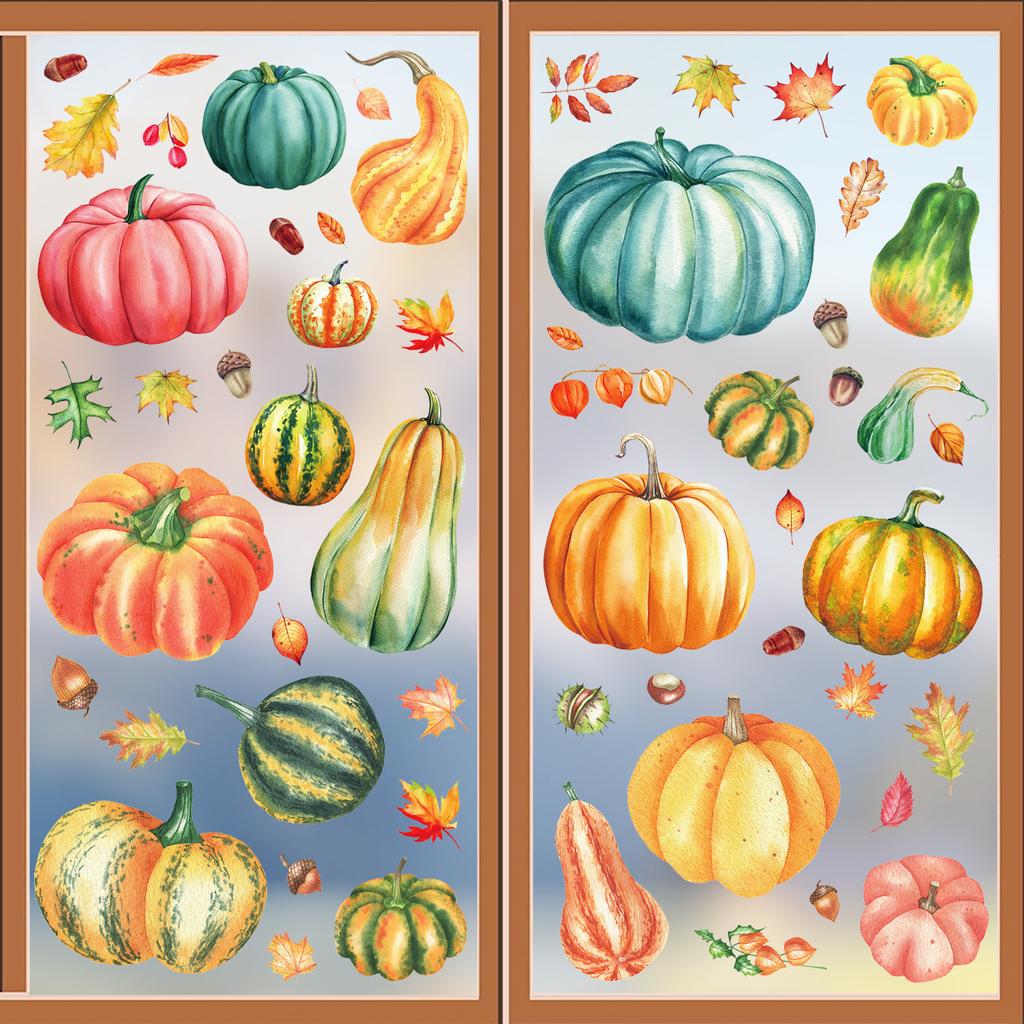 Double Sided, Pumpkin Window Stickers, Thanksgiving, Scene Decoration, Showcase, Glass Stickers, Electrostatic Traceless Window Stickers