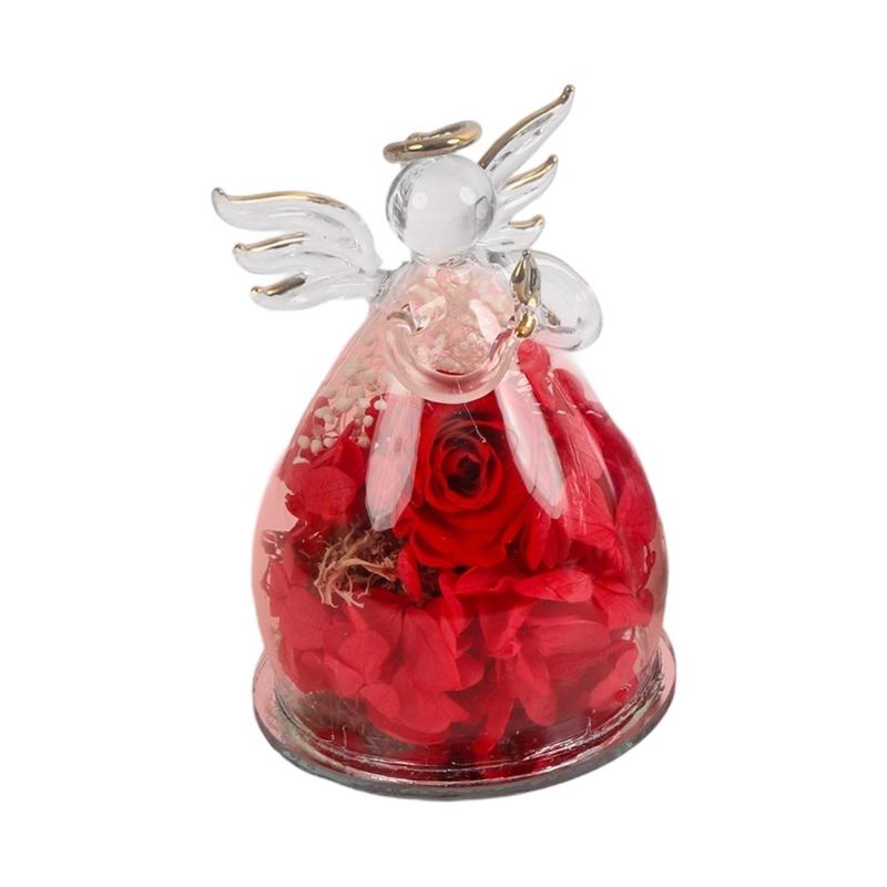 Artistic Angel Preserved Roses with Glass Cover Everlasting Flower Arrangement Home Ornament Handmade Gift