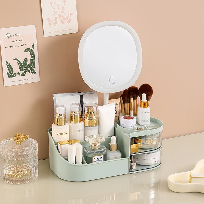 Drawer-Style Makeup Storage Box with Mirror and Skincare Organizer for Lipsticks