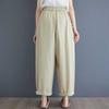 Sommerlich Literarisch Retro Baumwolle Einfarbig Lässige Hose Damen Hochtailliert Scheibenverschluss Locker und Dünn Puffhose