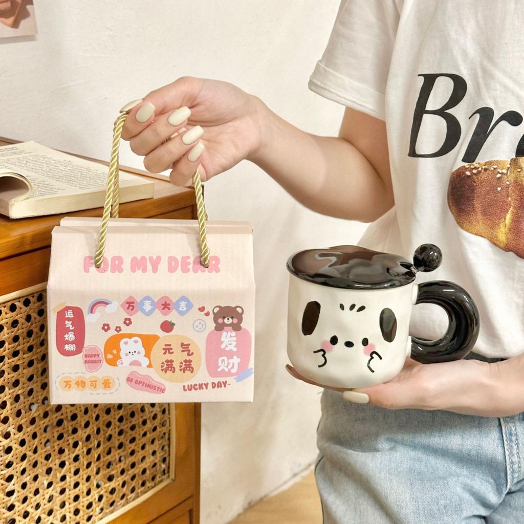 Ceramic mug with lid spoon high-value cup souvenir female household water cup cute couple coffee breakfast cup