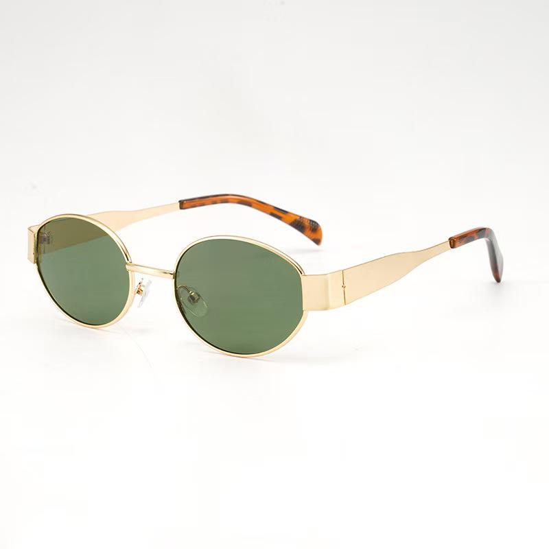 Women's High-End Metal Oval Cat-Eye Sunglasses - Stylish European & American Fashion with Wide Temple