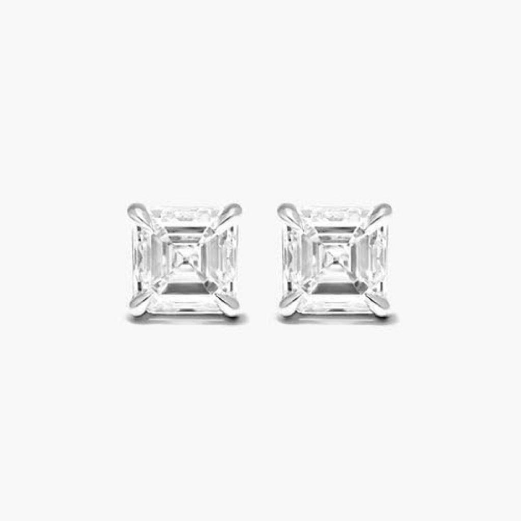 Asscher Lab Grown Diamond Push Back Stud Earrings, EF Color, VS Clarity