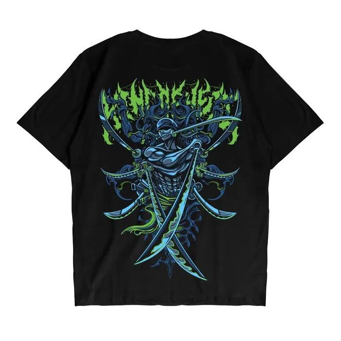 One Piece Zoro Cotton Tshirt Unisex Women Short Sleeve Tee Harajuku YK Doublesided Graphic Print Streetwear Top for Daily Wear