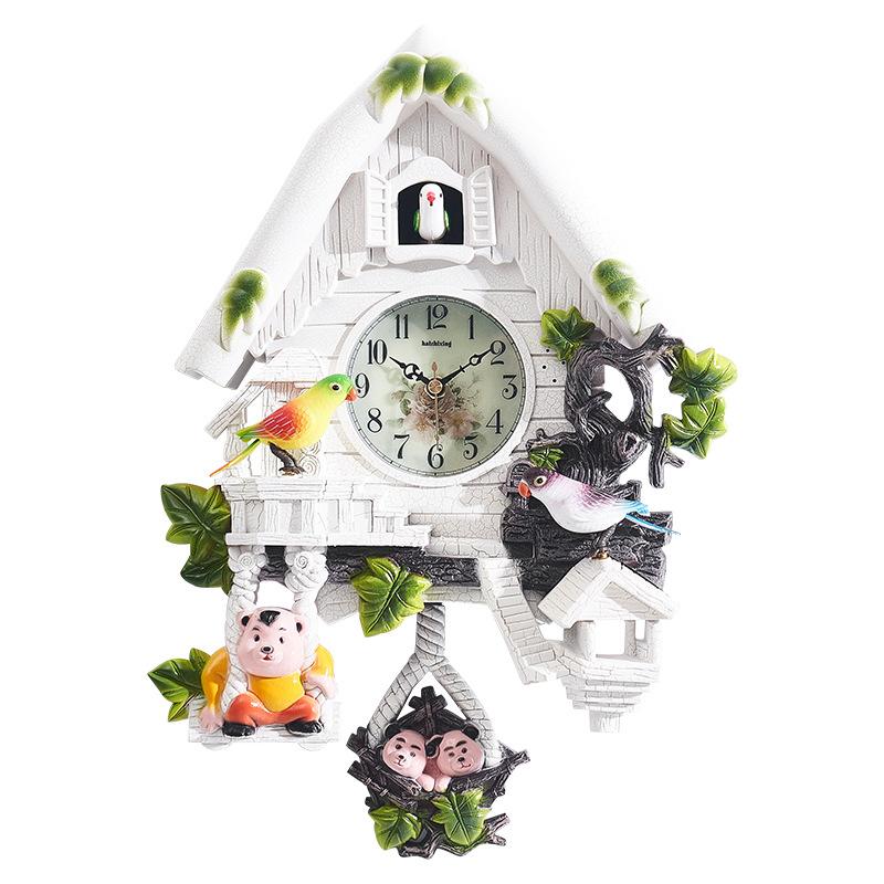 Decorative Cuckoo Wall Clock Hourly Time Living Room Clock Voice-controlled Children's Clock European-style Cuckoo Clock