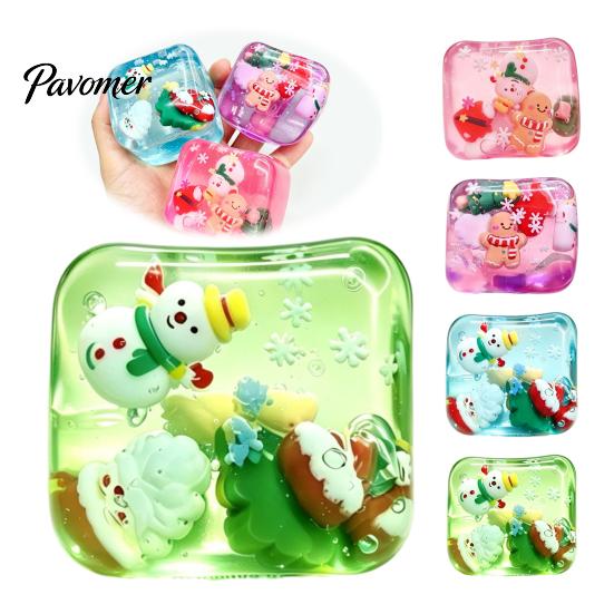 Christmas Tree Desktop Decorations Stress Relief Toy with Internal Dolls, Transparent Soft Maltose Stocking Stuffers for Kids Cube Sensory Fidget Toy,