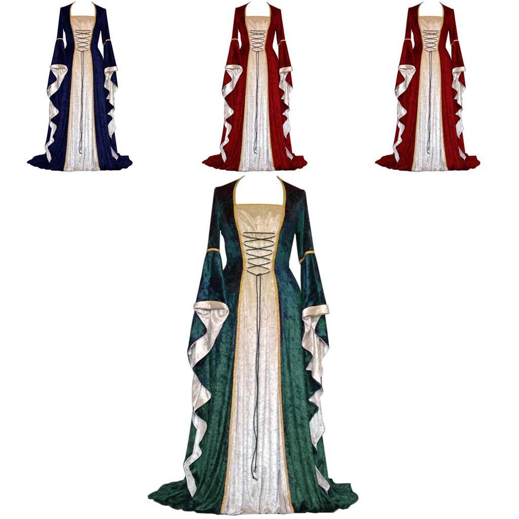 Sophisticated Long Sleeve Renaissance Dress For Cosplay And Historical Reenactments