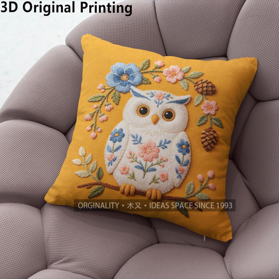 Embroidery Style Floral Owl Throw Pillow Covers Pattern Cushion Cover Suitable For Sofa Bedroom Car Pillow Cover