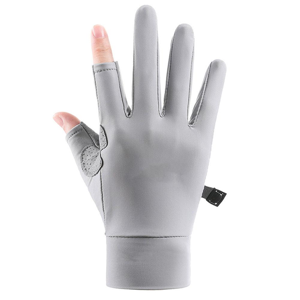 1 Pair Ice Silk Motorcycle Sunscreen Gloves Exposed-two-fingers Anti-uv Breathable Sweat-absorbing Light Outdoor Fishing Gloves