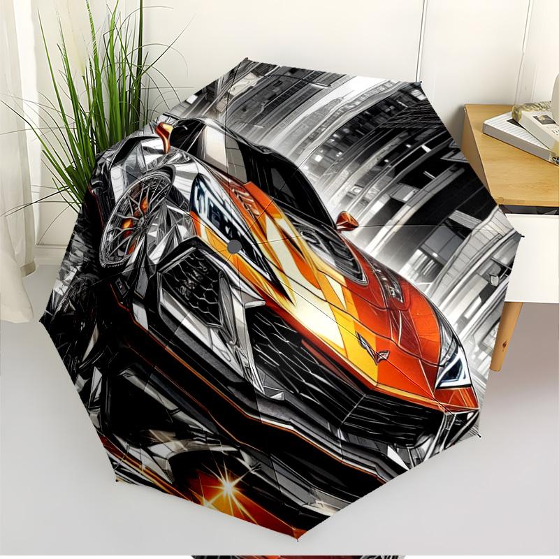 Sports car Print Automatic Open Close Umbrella, Portable Foldable Umbrella, for Outdoor Commute Camping Trip, Ideal Birthday Gift