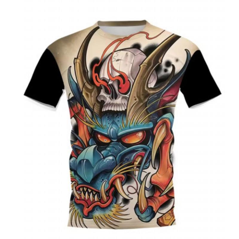 Mens Short Sleeve T-Shirt With 3D Samurai Graphic Print Breathable Cotton Blend Streetwear Style