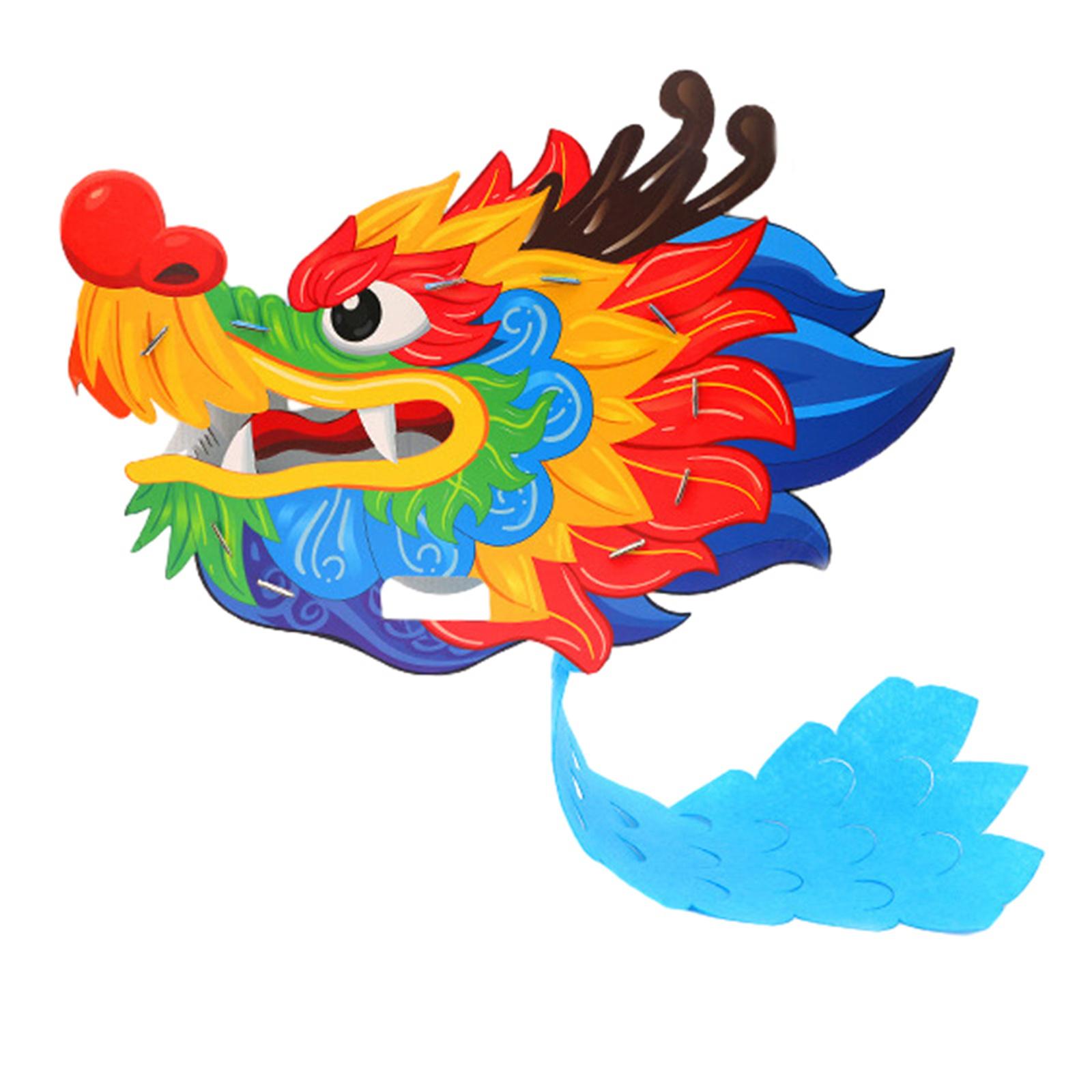 DIY Dragon Head Mask Kits Chinese Paper Dragon Head Mask Chines New Year Supplies for Kid Adult Christmas Halloween 5
