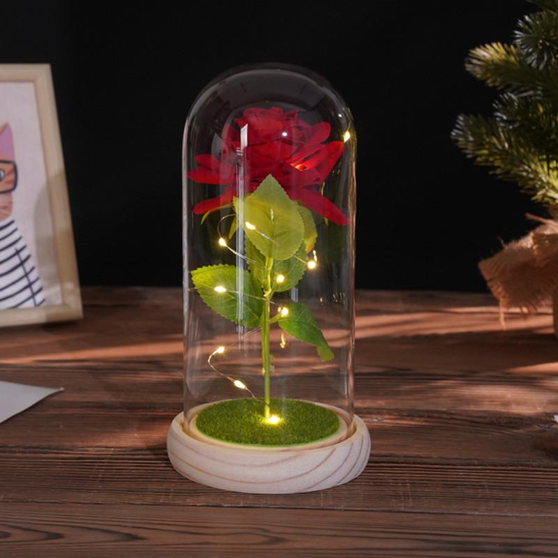 Glass cover simulation rose ornament, creative mother's Valentine's Day gift, immortal flower night light