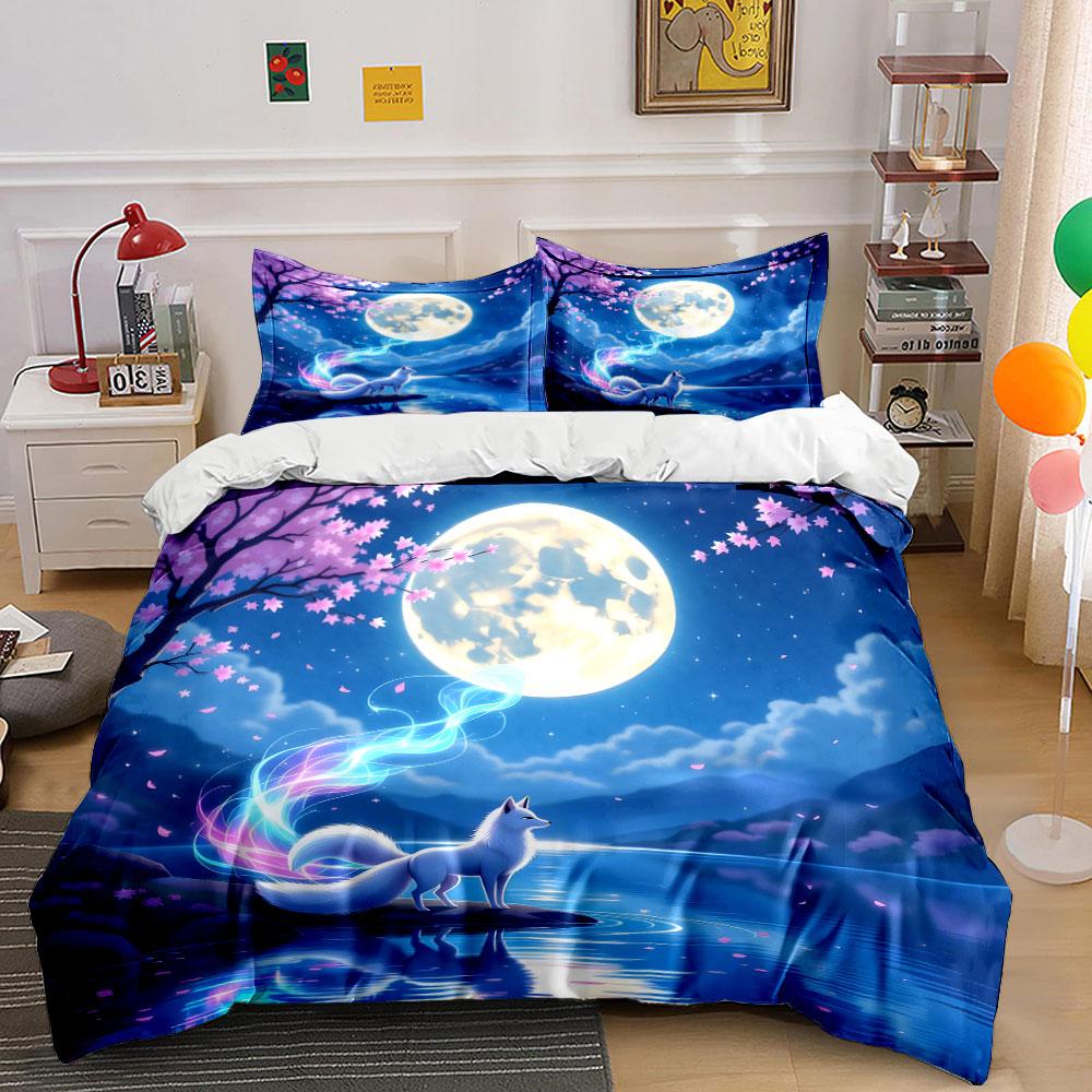 Mystic Fox Under Moonlight Print Soft Comfortable Duvet Cover Bedding Set Included 1*Duvet Cover  2*Pillowcases Luxury Gifts