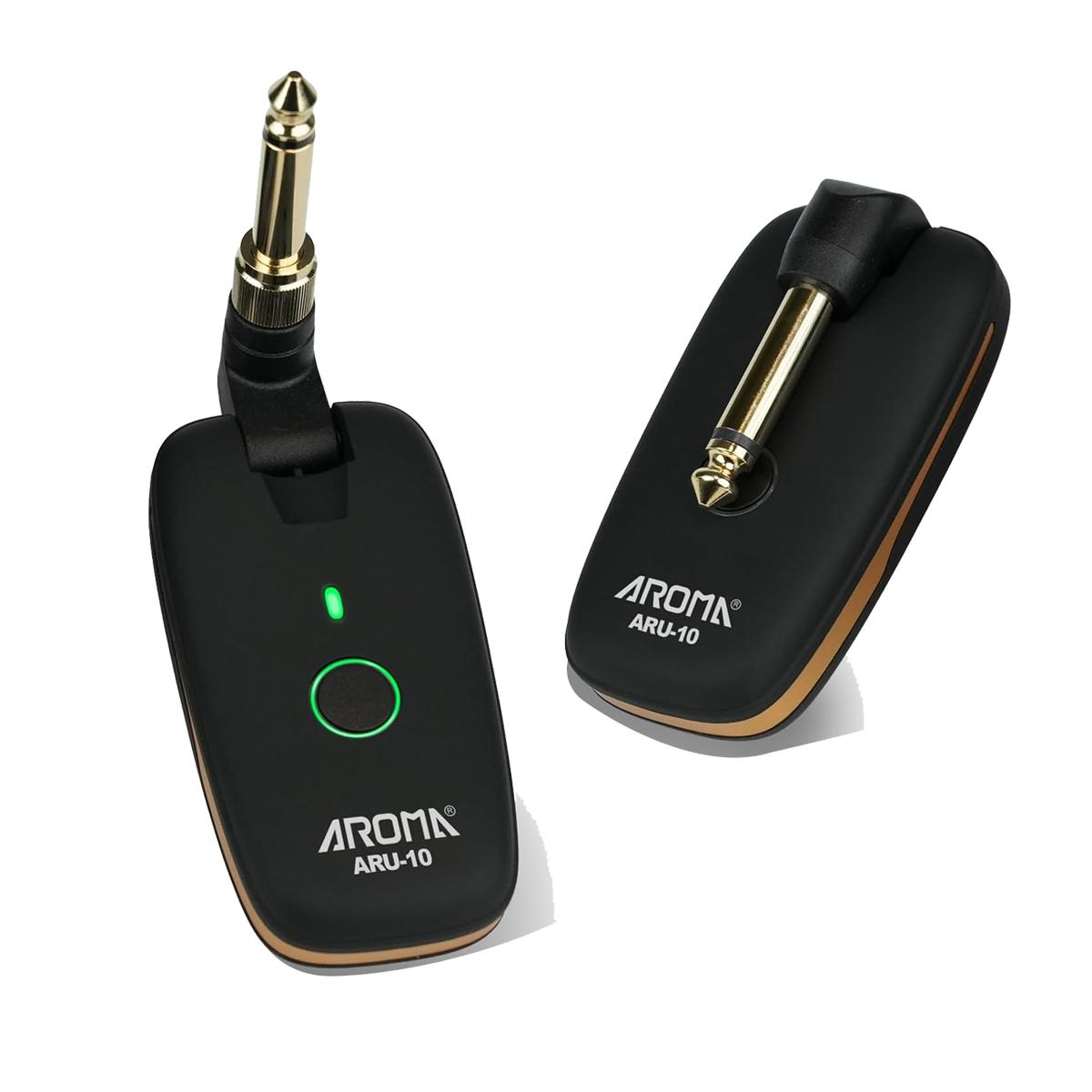 Aroma ARU-10 UHF Wireless System Rechargeable Audio Wireless Guitar Transmitter Receiver Support 7 Channels for Guitar Bass