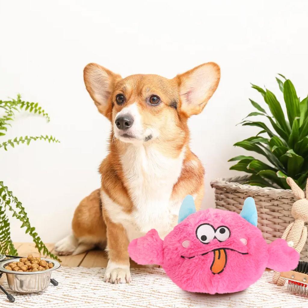 Interaktivní hračka pro psy Aktivní míč pro psy s bateriemi, Automaticky se pohybující míč a plyšový obal pro malé a střední psy k hračce pro psy pískací