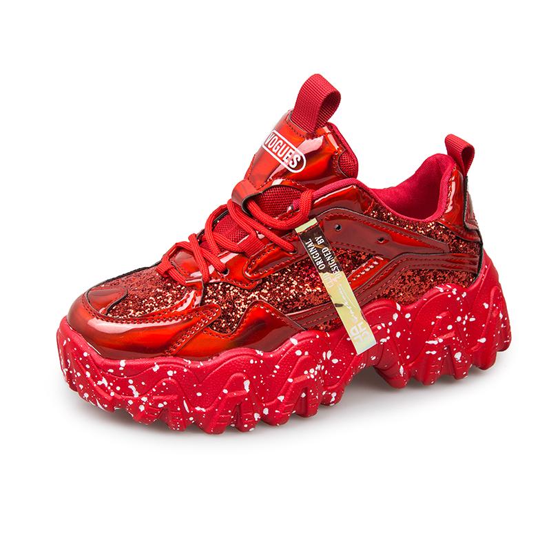 Reflective Chunky Sneakers Women Fashion Glitter Bling Vulcanized Shoes Woman Designer Platform Sneakers Shoes