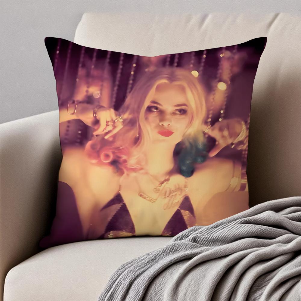 MMargot Robbie Cushion Cover Pillowcase Antidustmite Invisible Zipper Short Plush Sofa Cushion